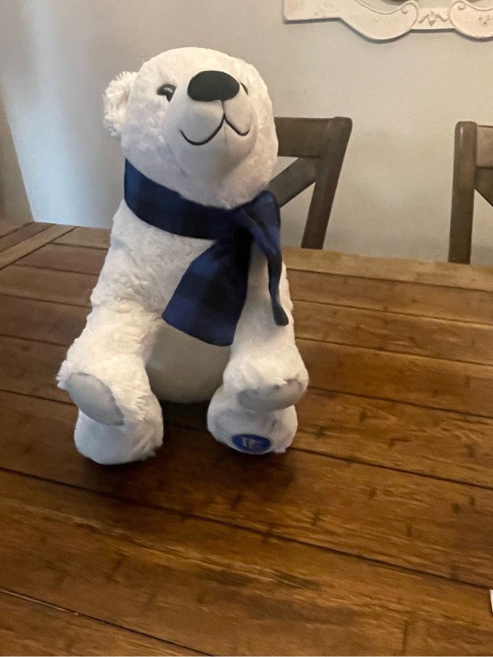 Soft White Plush Polar Bear with Navy Scarf - Cozy Kids Stuffed Animal